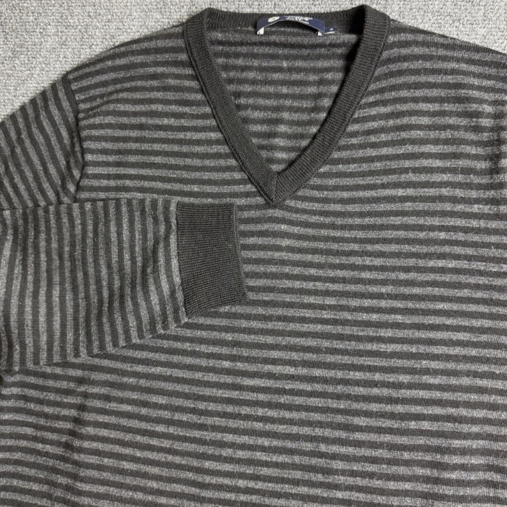 J Crew Sweater Mens Medium 100% Merino Wool Striped V- Neck Pullover
